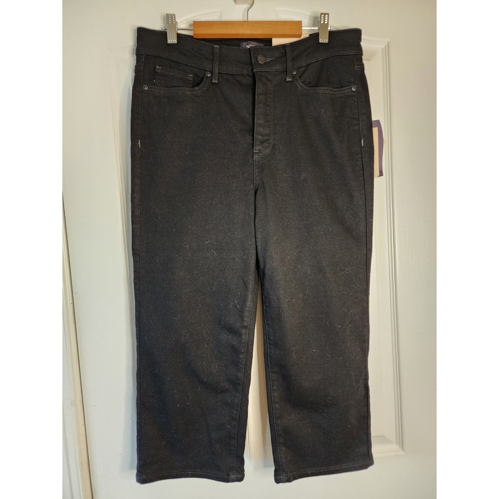 NYDJ Marilyn Straight Crop Jeans Black High Rise Women Size 10 NEW Slimming
